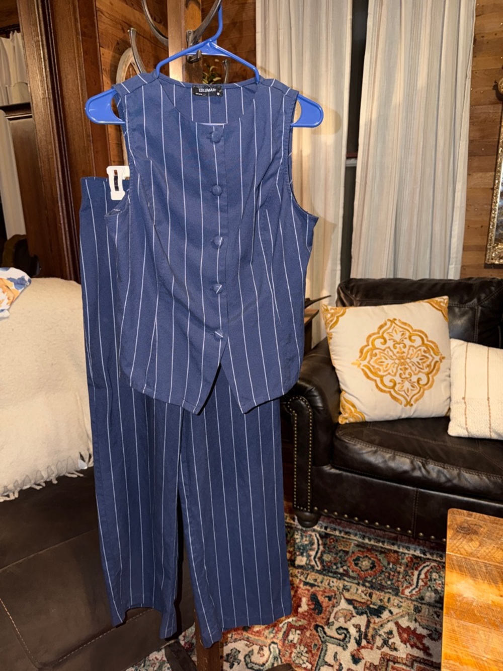 Lulumari Navy Pinstripe Vest & Pants Suit